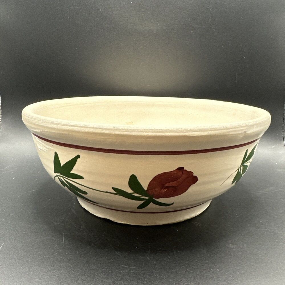 Vintage Lee’s Pottery Hand Painted Floral Fruit Bowl Planter Cream 8.5in x 3in